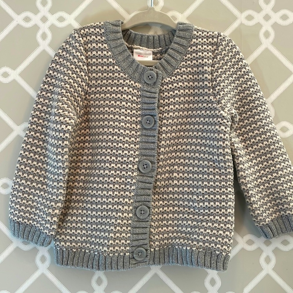 Hanna Andersson Gray and Cream Cardigan 2T
